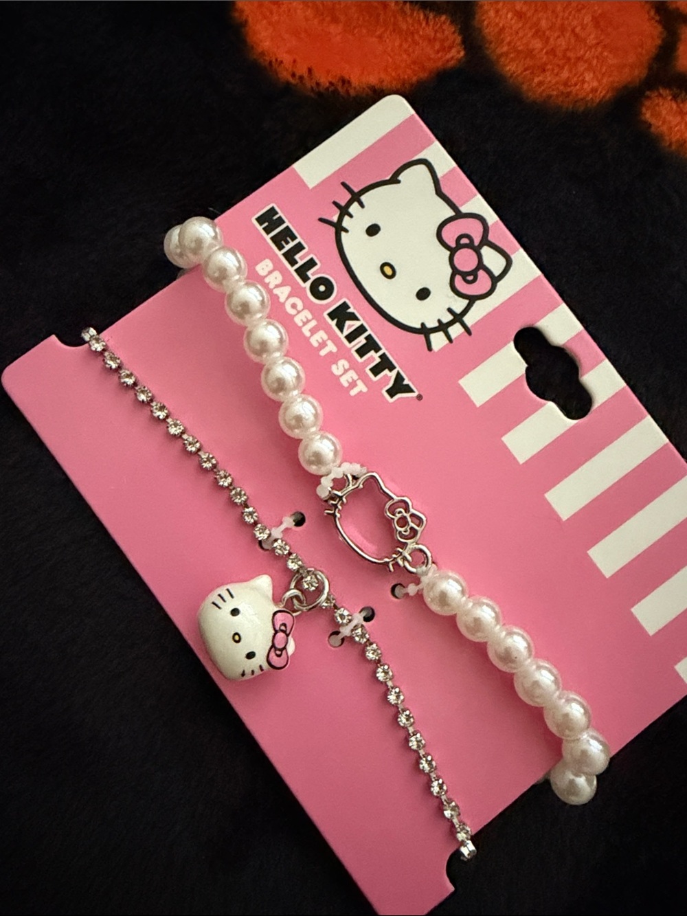 Hello Kitty Silver & Pink Pearl Charm Bracelet Duo